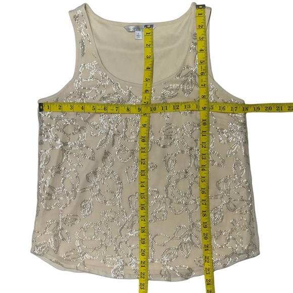 LC Lauren Tank Top Scoop Neck Sparkling Sequined Embellished Cream Blush Tank S - Picture 7 of 16